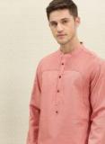 House Of Pataudi Pink Solid Straight Kurta Men