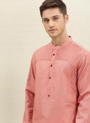 House Of Pataudi Pink Solid Straight Kurta men