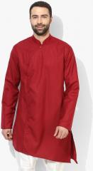 House Of Pataudi Red Solid Solid Asymmetric Kurta men