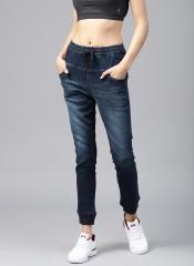 Hrx By Hrithik Roshan Navy Blue Regular Fit Washed Denim Trouser women