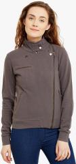 Hypernation Grey Solid Winter Jacket women