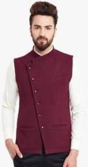 Hypernation Maroon Solid Waistcoat men