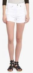 Hypernation White Solid Shorts women