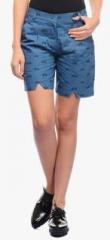 I Know Navy Blue Printed Shorts women