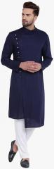 I Know Navy Blue Solid Kurta men