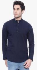 I-voc Navy Blue Solid Slim Fit Kurta men