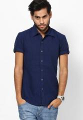 Identiti Solid Blue Slim Fit Casual Shirt men