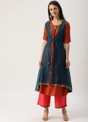 Imara Blue & Red Printed Layered Kurta women