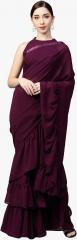 Inddus Burgundy Poly Georgette Solid Saree women