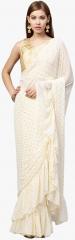 Inddus Cream & Gold Poly Chiffon Embellished Saree women