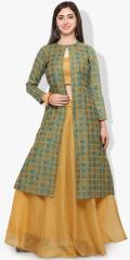 Inddus Green Printed Ethnic Jacket women