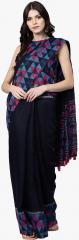 Inddus Navy Blue Printed Saree women