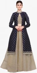 Inddus Navy Blue Self Design Ethnic Jacket women