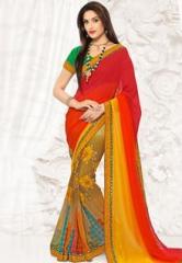 Inddus Red Printed Saree women