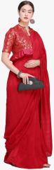 Inddus Red Solid Saree women