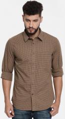 Indian Terrain Beige Checked Slim Fit Casual Shirt men