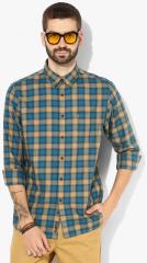 Indian Terrain Blue Checked Regular Fit Casual Shirt men