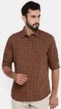 Indian Terrain Brown Checked Slim Fit Casual Shirt Men