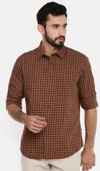 Indian Terrain Brown Checked Slim Fit Casual Shirt men