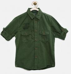 Indian Terrain Green Solid Regular Fit Casual Shirt boys