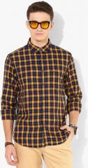 Indian Terrain Navy Blue Checked Slim Fit Casual Shirt men