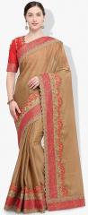 Indian Women Beige Pure Georgette Solid Saree women