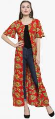 Indibelle Red Printed Open Front Shrug women