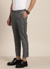 Invictus Black Slim Fit Checked Regular Cropped Trousers men