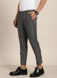 Invictus Black Slim Fit Checked Regular Smart Casual Cropped Trousers men