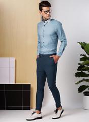 Invictus Blue & White Regular Fit Self Design Formal Shirt men