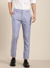 Invictus Blue & White Slim Fit Checked Regular Trousers men