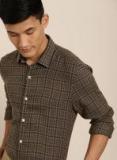 Invictus Brown & Black Slim Fit Checked Casual Shirt Men