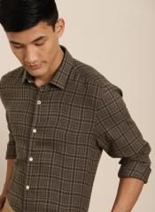 Invictus Brown & Black Slim Fit Checked Casual Shirt men