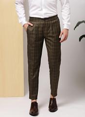 Invictus Brown Checked Slim Fit Formal Trousers men