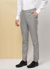 Invictus Grey & Black Slim Fit Checked Smart Casual Trouser men