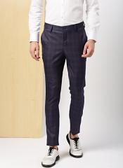 Invictus Navy Blue Checked Slim Fit Regular Trouser men