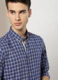 Invictus Navy Blue Slim Fit Checked Casual Shirt Men