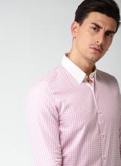 Invictus Pink & White Slim Fit Checked Formal Shirt men