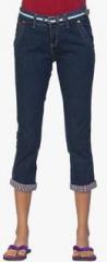 Ixia Navy Blue Solid Capri women