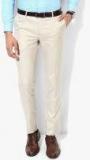 J Hampstead Cream Solid Slim Fit Formal Trouser men