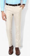 J Hampstead Cream Solid Slim Fit Formal Trouser men