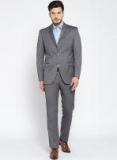 J Hampstead Men Grey Self Checked Single Breasted Contemporary Fit Formal Suit