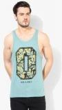 Jack & Jones Aqua Blue Printed Slim Fit Round Neck Vest men