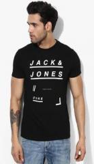 Jack & Jones Black Printed Slim Fit Round Neck T Shirt men