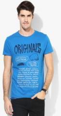 Jack & Jones Blue Printed Round Neck T Shirt men