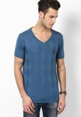 Jack & Jones Blue Printed V Neck T Shirts men