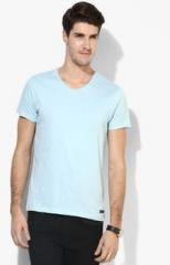 Jack & Jones Blue Solid V Neck T Shirt men