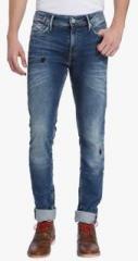 Jack & Jones Blue Washed Low Rise Skinny Fit Jeans men