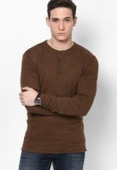 Jack & Jones Brown Henley Neck T Shirt men