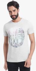 Jack & Jones Grey Printed Slim Fit Round Neck T Shirt men